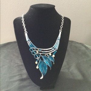Silver and turquoise leaf drop necklace-costume jewelry